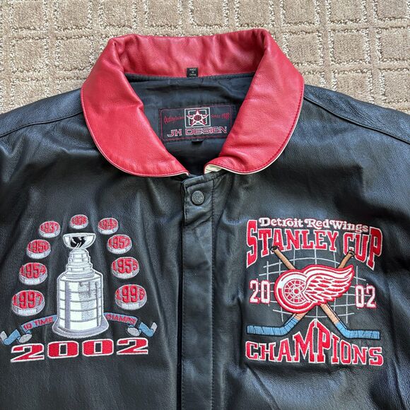 VTG Detroit Red Wings Stanley Cup Champions Leather Jacket Jeff Hamilton Large - Picture 5 of 14
